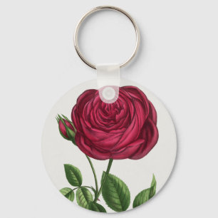 Antique Rose Lithograph, François-Frédéric Grobon Keychain