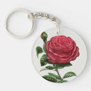 Antique Rose Lithograph, François-Frédéric Grobon Keychain