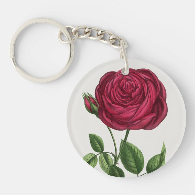 Antique Rose Lithograph, François-Frédéric Grobon Keychain (Front)