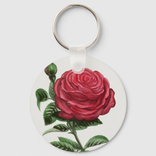 Antique Rose Lithograph, François-Frédéric Grobon Keychain