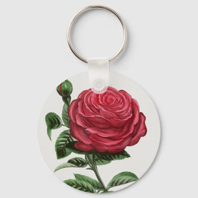 Antique Rose Lithograph, François-Frédéric Grobon Keychain (Front)