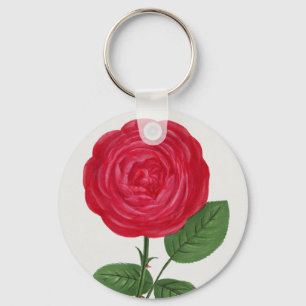 Antique Rose Lithograph, François-Frédéric Grobon Keychain