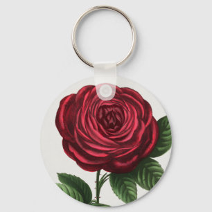 Antique Rose Lithograph, François-Frédéric Grobon Keychain