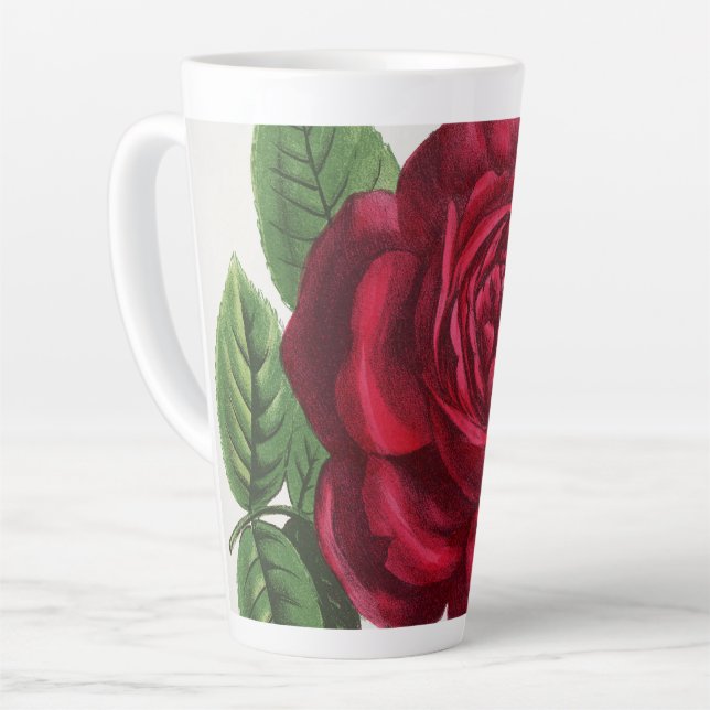 Antique Rose Lithograph, François-Frédéric Grobon Latte Mug (Left Angle)