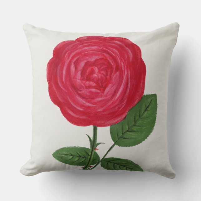 Antique Rose Lithograph, François-Frédéric Grobon Throw Pillow (Front)