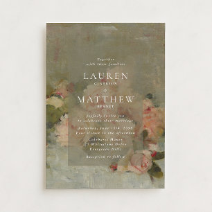 Antique Rose Oil Painting Wedding Invitation