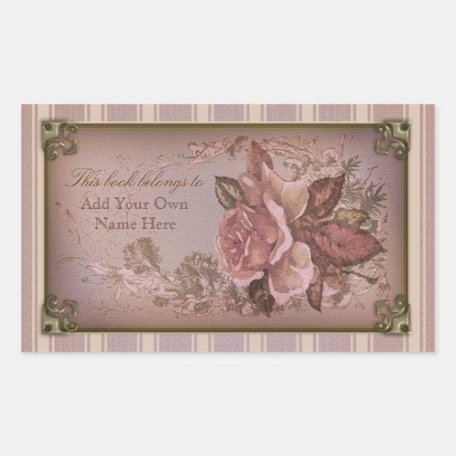 Antique Rose (pink) Bookplate Sticker (Front)