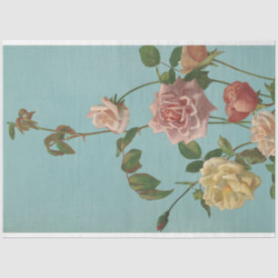 Antique Rose Turquoise Pink Retro Artwork  Tissue Paper