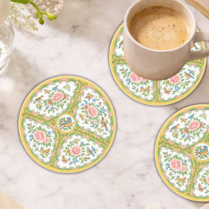 Antique Rose Yellow & Pink Floral Sandstone  Coaster