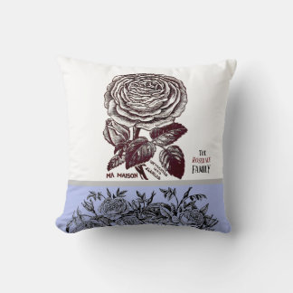 Antique Rose -Your Choice of Text Periwinkle Throw Pillow