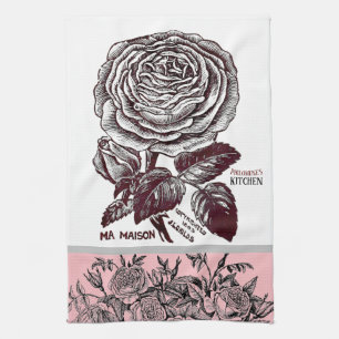 Antique Rose - Your Choice of Text Pink Kitchen Towel