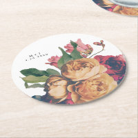 Antique Roses Botanical Fete Wedding Table Coaster