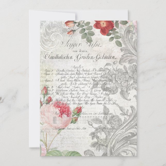 Antique Roses, Engraved Scrolls & Script Card (Front)