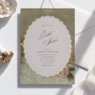 Antique Roses Fine Art Faux Embossed Frame Bridal Invitation