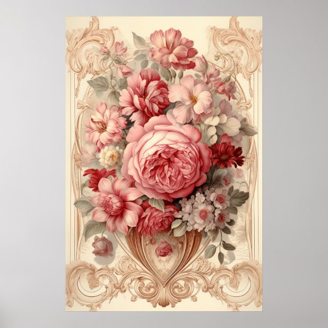 Antique Roses Flowers AI Painting Poster (Front)