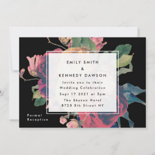 Antique Roses Vintage Black Wedding Invitation