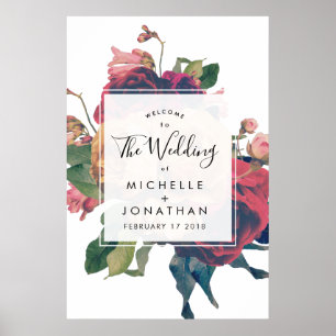 Antique Roses Vintage Wedding Welcome Poster