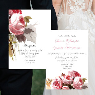 Antique Roses Watercolor Pink Wedding Invitation