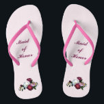 Antique Roses Wedding Maid of Honour Flip Flops<br><div class="desc">Antique roses are the theme of these elegant floral Maid of Honour flip flops with an exquisite bouquet of old fashioned rose flowers in red,  pink and white.   Customize text for your special occasion.</div>