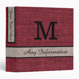Antique ruby Burlap Linen Monogram Binder