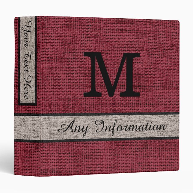 Antique ruby Burlap Linen Monogram Binder (Front/Spine)