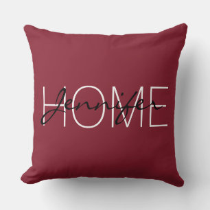 Antique ruby colour home monogram throw pillow
