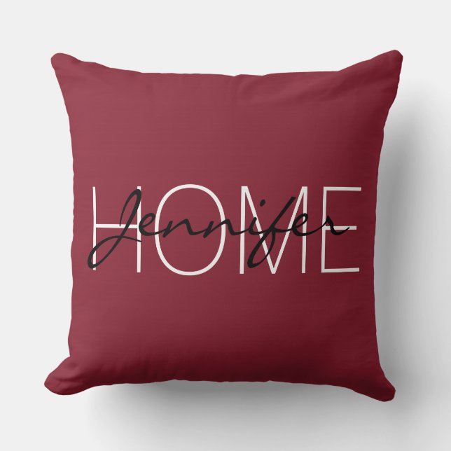 Antique ruby colour home monogram throw pillow (Front)
