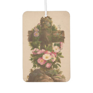 Antique Rustic Cross, Wild Roses, Easter Card, Air Freshener