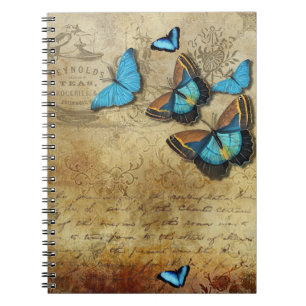 Antique Rustic Decoupage and Blue Butterflies Notebook