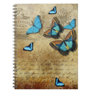 Antique Rustic Decoupage N Blue Butterflies Notebook