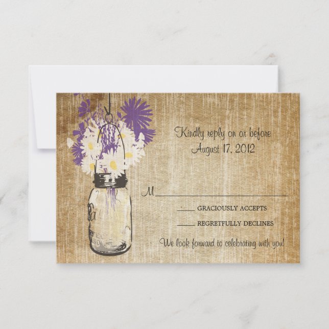 Antique Rustic Mason Jar Daisies Wildflowers RSVP (Front)
