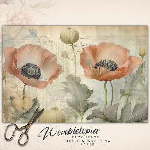Antique Rustic Poppies Ephemera Decoupage Tissue Paper