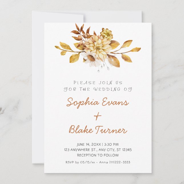 Antique Rustic Soft Floral White Wedding Invitation (Front)
