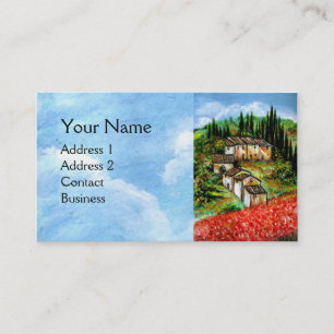 ANTIQUE RUSTIC VILLAGE AND POPPIES IN TUSCANY BUSINESS CARD