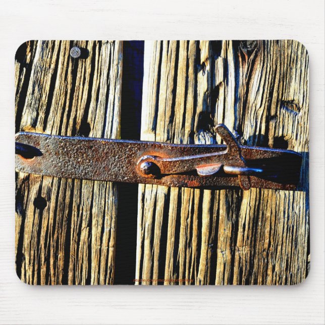Antique Rustic Wood & Iron Metal Latch Photo Image Mouse Pad (Front)