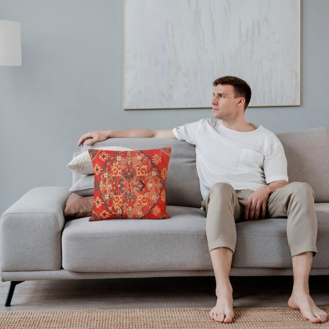 Antique Rusty Red Oriental Turkish Kilim Rug  Throw Pillow (Creator Uploaded)