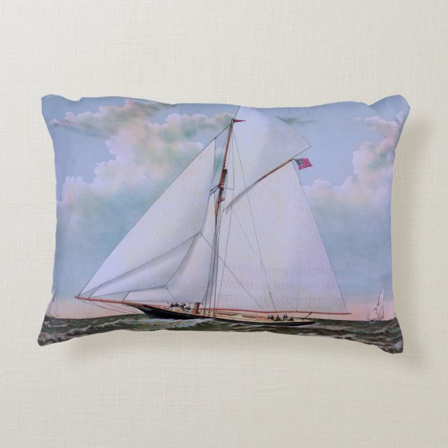 Antique Sailing Ship Sloop Yacht Sailboat Ocean Accent Pillow (Back)
