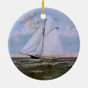 Antique Sailing Ship Sloop Yacht Sailboat Ocean Ceramic Ornament