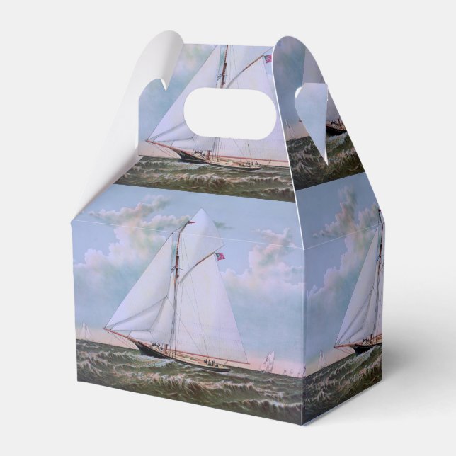 Antique Sailing Ship Sloop Yacht Sailboat Ocean Favor Box (Front Side)