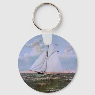 Antique Sailing Ship Sloop Yacht Sailboat Ocean Keychain
