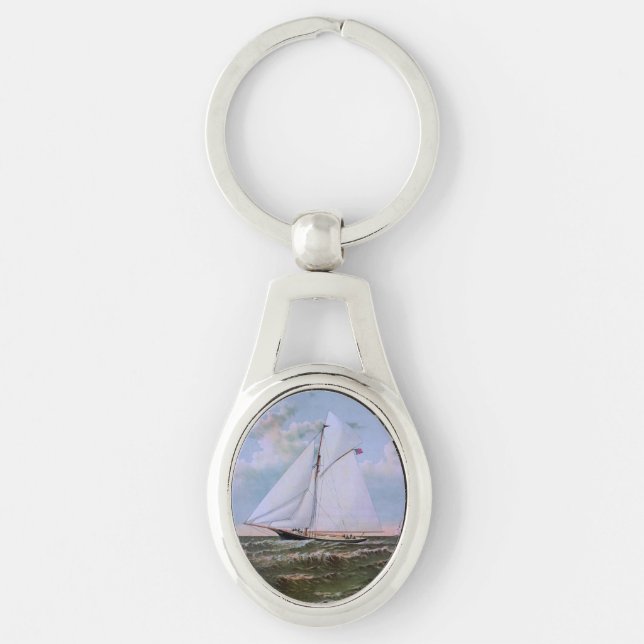 Antique Sailing Ship Sloop Yacht Sailboat Ocean Keychain (Front)