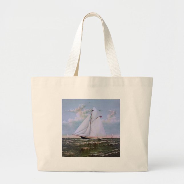 Antique Sailing Ship Sloop Yacht Sailboat Ocean Large Tote Bag (Front)