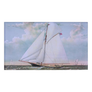 Antique Sailing Ship Sloop Yacht Sailboat Ocean Name Tag