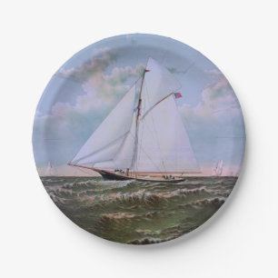Antique Sailing Ship Sloop Yacht Sailboat Ocean Paper Plate