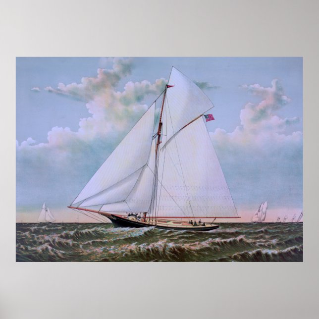Antique Sailing Ship Sloop Yacht Sailboat Ocean Poster (Front)