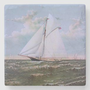 Antique Sailing Ship Sloop Yacht Sailboat Ocean Stone Coaster