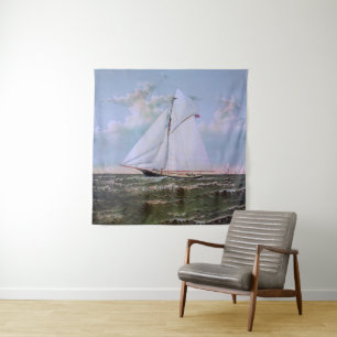 Antique Sailing Ship Sloop Yacht Sailboat Ocean Tapestry