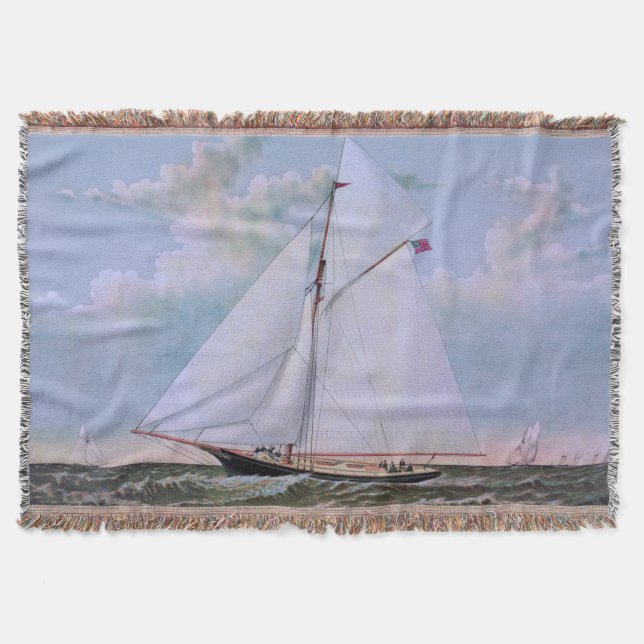 Antique Sailing Ship Sloop Yacht Sailboat Ocean Throw Blanket (Front)