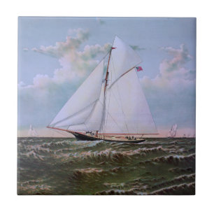 Antique Sailing Ship Sloop Yacht Sailboat Ocean Tile