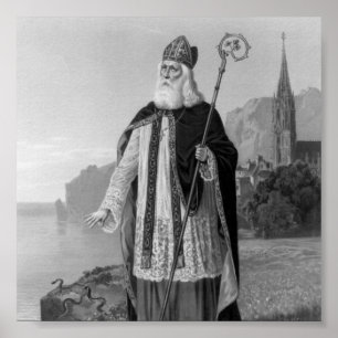 Antique Saint Patrick, the Snakes and Bible Poster